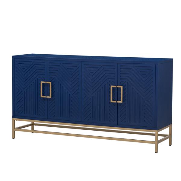 Retro-Style Sideboard with Adjustable Shelves, Rectangular Metal Handles and Legs for  Kitchen, Living room, and Dining Room  (Navy)