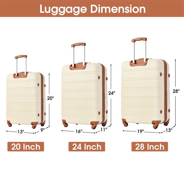 3 Piece Luggage Set Hardside Spinner Suitcase with TSA Lock 20" 24" 28" Available