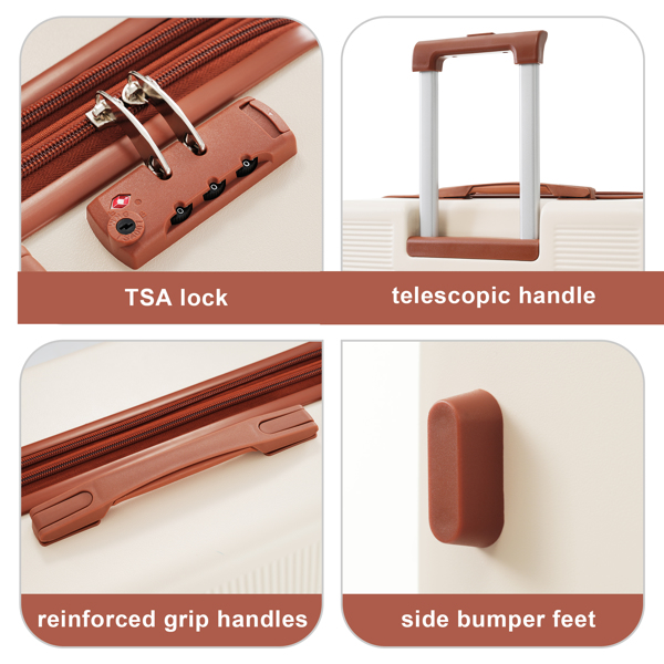 硬壳行李箱套装 3 件 对比色行李箱 带万向轮和 TSA 锁 20 英寸 24 英寸 28 英寸 有货