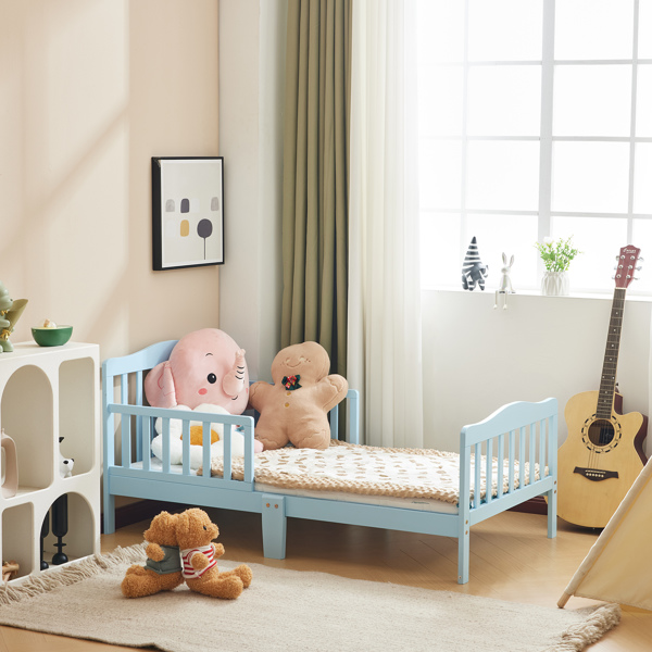 Single Vertical Board with Guardrails on Both Sides Blue 135*75*62.5cm Wooden Bed Pine Children