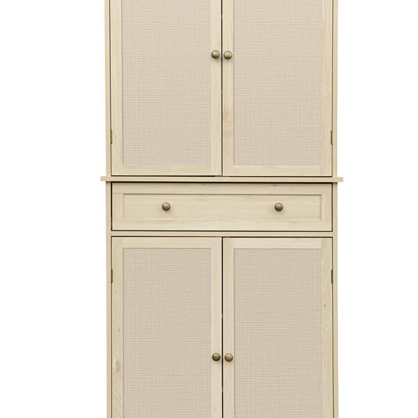 4 Door Cabinet with 1 Drawer, with 4 Adjustable Inner Shelves, Storage Cabinet