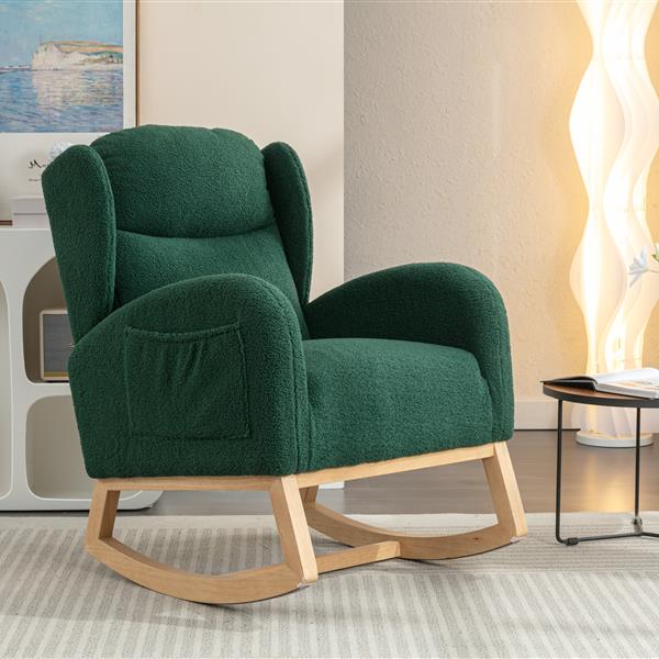 Fabric Rocking Chair With Packet Wood Legs,Green