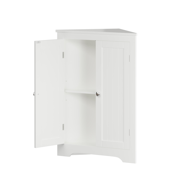 Floor Corner Cabinet with 2 Doors and Adjustable Shelves, Freestanding Narrow Cabinet Organizer, Corner Storage Cabinets for Bathroom, Kitchen, Living Room, or Bedroom, White 