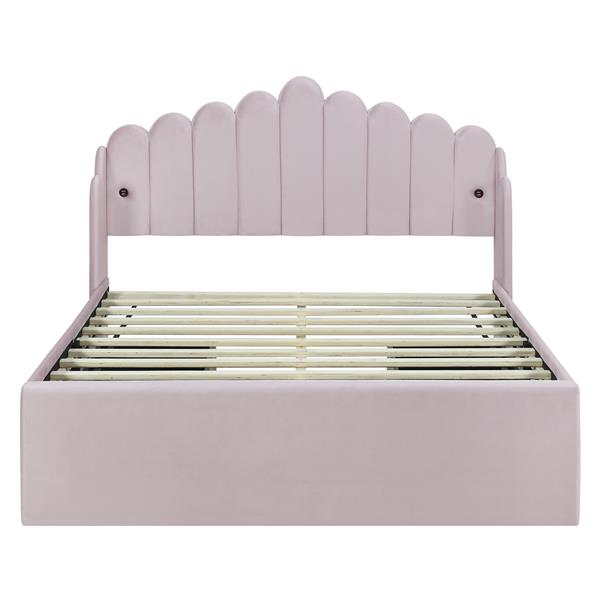 Full Size Upholstered Platform Bed with 4 Drawers and 2 USB, Pink