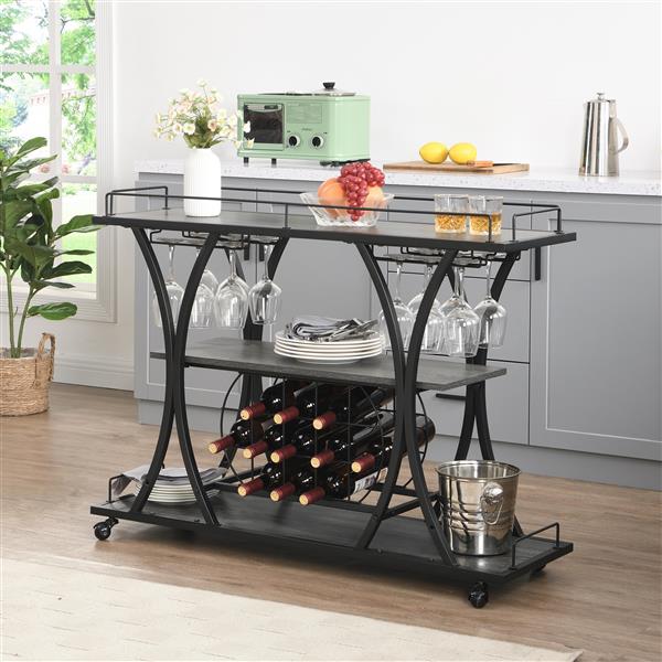 Industrial Bar Cart Kitchen Bar&Serving Cart for Home with Wheels 3 -Tier Storage Shelves