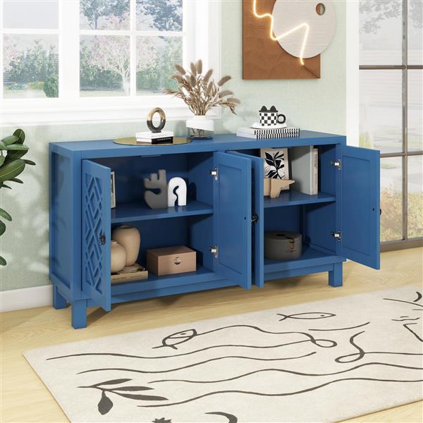 Large Storage Space Sideboard, 4 Door Buffet Cabinet with Pull Ring Handles for Living Room, Dining Room (Navy)