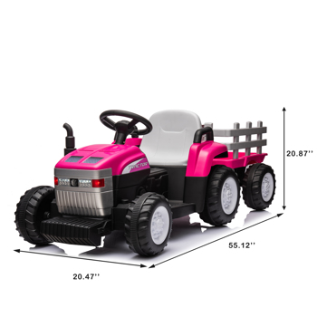 Pink, 12V7AH Battery-Powered Toy Tractor with Trailer, Remote Control, Kids\\' Electric Excavator Vehicles with 2x35W Dual Motor, Treaded Tires, LED Lights, USB, Music, Safety Belt - Gift Childrens DAY