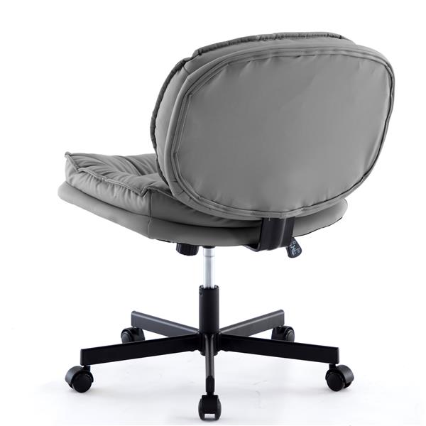 Armless-Office Desk Chair with Wheels: PU Leather Cross Legged Wide Chair,Comfortable Adjustable Swivel Computer Task Chairs for Home,Office,Make Up,Small Space,Bed Room