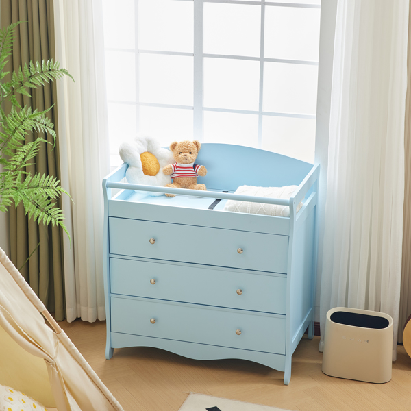 3-layer Drawer with Safety Belt Blue 90.5*58*92cm Wooden Bed Density Board Baby