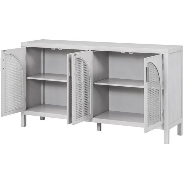 Large Storage Space Sideboard with Artificial Rattan Door and Metal Handles for Living Room and Entryway (Gray)