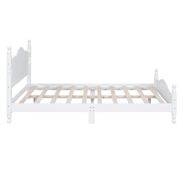 Queen Size Wood Platform Bed Frame,Retro Style Platform Bed with Wooden Slat Support,White