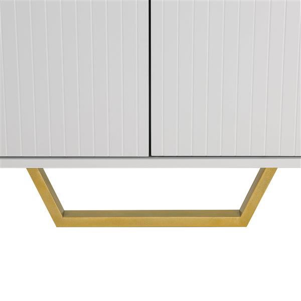 Modern sideboard with Four Doors, Metal handles & Legs and Adjustable Shelves Kitchen Cabinet (White)