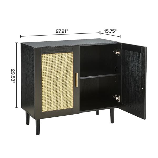 Side panel buffet cabinet with natural rattan door, rattan storage cabinet with adjustable shelves, side panel and buffet with storage space, modern console cabinet in bedroom and living room