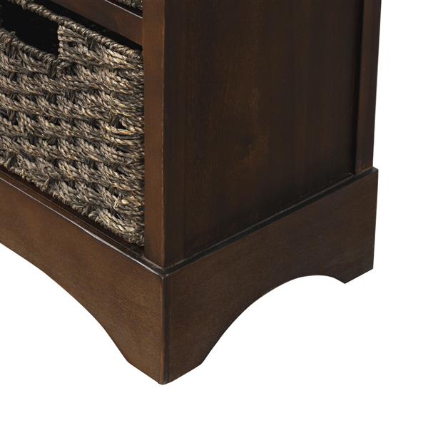 Rustic Storage Cabinet with Two Drawers and Four Classic Rattan Basket for Dining Room/Living Room (Espresso)