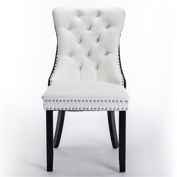 Furniture,Modern, High-end Tufted Solid Wood Contemporary PU and Velvet Upholstered Dining Chair with Wood Legs Nailhead Trim  2-Pcs Set，White+Black, SW2101WB