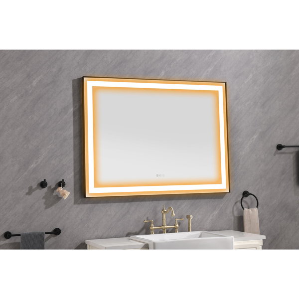 48x36 Inch LED Frontlit Bathroom Mirror with Metal Frame, Wall Mounted Vanity Mirror with Smart Touch Button, Anti-Fog, Memory Function, 3 Colors, Stepless Dimmable Makeup Mirror