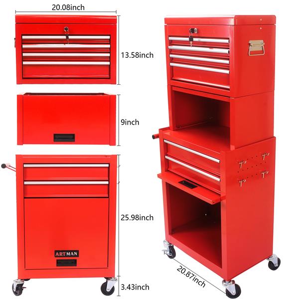 High Capacity Rolling Tool Chest with Wheels and Drawers, 6-Drawer Tool Storage Cabinet--RED