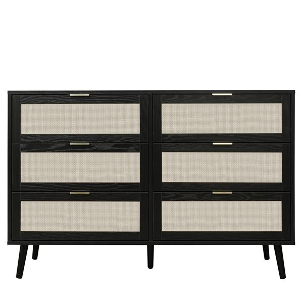 Modern 6 Drawer Dresser Wood Cabinet (Black)