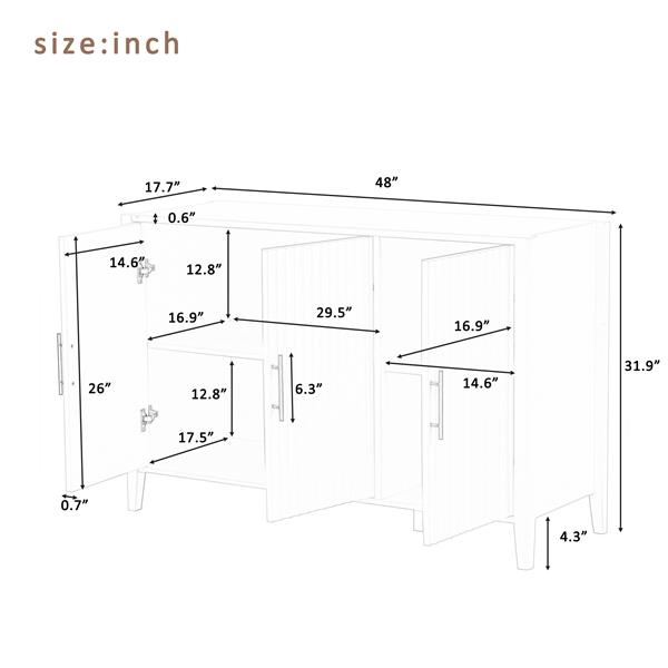 Featured Three-door Storage Cabinet with Metal Handles, Suitable for Corridors, Entrances, Living rooms, and Study rooms