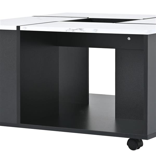 Modern 2-layer Coffee Table with Casters, Square Cocktail Table with Removable Tray, UV High-gloss Marble Design Center Table for Living Room, 31.4''x 31.4''