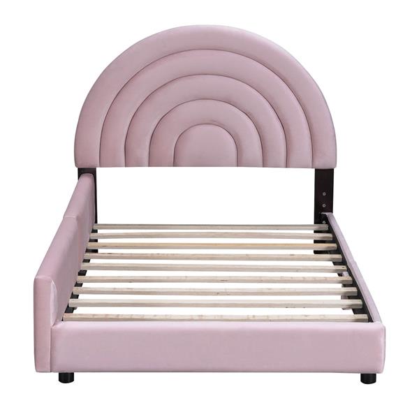 Twin+Full Upholstered Platform Bed Set with Semicircular Headboard, Pink