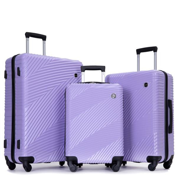 3 Piece Luggage Sets PC+ABS Lightweight Suitcase with Two Hooks, Spinner Wheels, (20/24/28) Light Purple