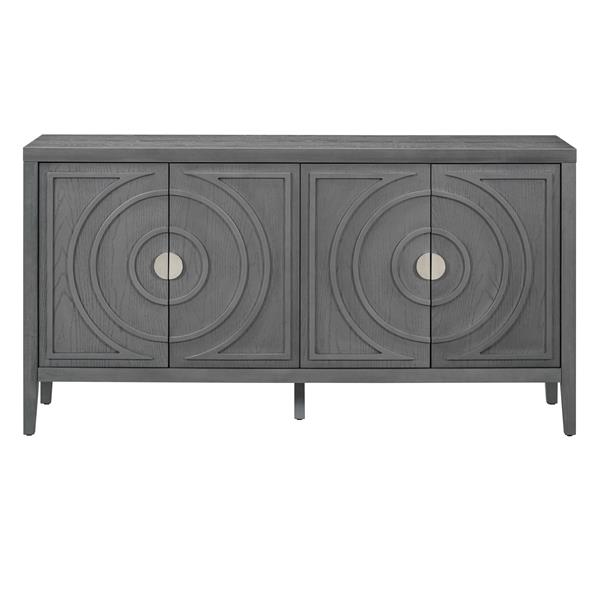 Retro Sideboard door with Circular Groove Design Round Metal Door Handle for Entrance, Dinning Room, Living Room (Gray)