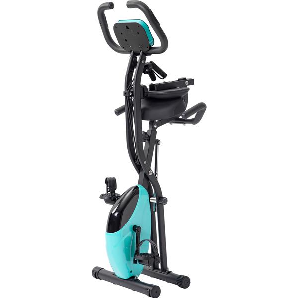 Folding Exercise Bike, Fitness Upright and Recumbent X-Bike with 10-Level Adjustable Resistance, Arm Bands and Backrest