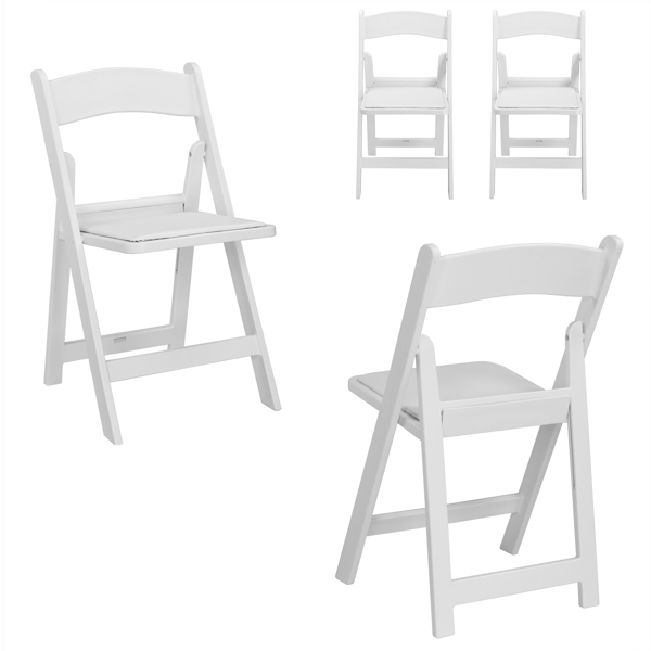 4 Pack Folding Chairs, Resin Chairs with Padded Seat, Comfortable Event Chairs Indoor Outdoor for Home Event Party Picnic School Wedding, White