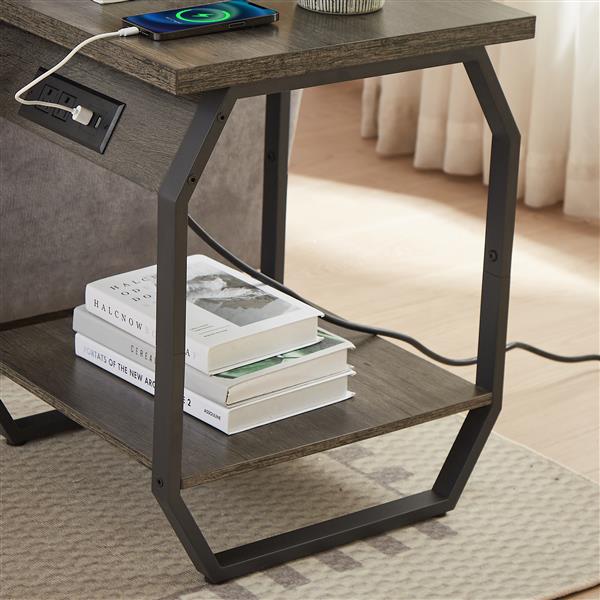 Side Table with Charging Station, Set of 2 End Tables with USB Ports and Sockets, Bedside Tables in Living Room, Bedroom, Dark Grey,17.32'' W x 17.32'' D x 21.65'' H.