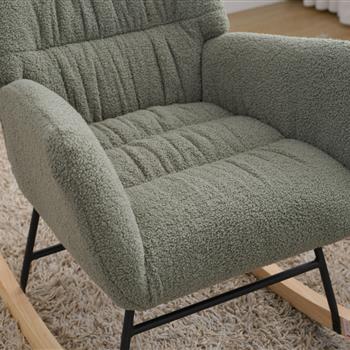 Nursery Rocking Chair, Teddy Upholstered Glider Rocker, Rocking Chair with High Backrest, Comfy Rocking Armchair for Living Room, Bedroom, Offices, GREEN