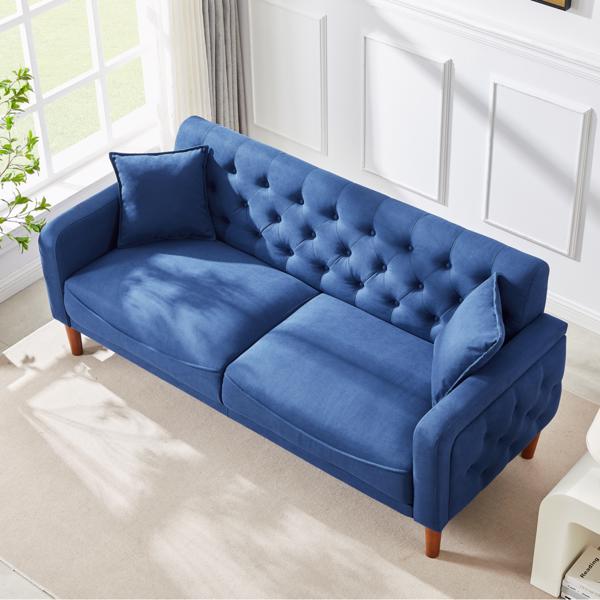 77.95 "Sponge Cushioned Sofa - Blue(Solid wood legs are detachable)