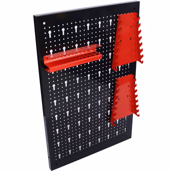 Pegboard Wall Organizer, 4ft Metal Garage Pegboard Tool Organizer w/3 Pegboards, Drill Bit Rack, Wrench Rack, Hooks Accessories, Wall-Mounted Tool Storage Pegboard for Workshop Warehouse, Black 