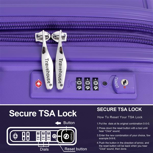 Expandable Hardshell Suitcase Double Spinner Wheels PP Luggage Sets Lightweight Durable Suitcase with TSA Lock,3-Piece Set (20/24/28) , Purple