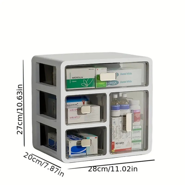 Drawer-Type Plastic Storage Box Organizer/Medicine Box-Multifunctional Storage Container,Family Medicine Box Organizer,Organize Medications,Cosmetics,Office Items,Etc, Easy Access(White)