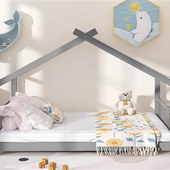 Full Size House Bed Wood Bed, Gray