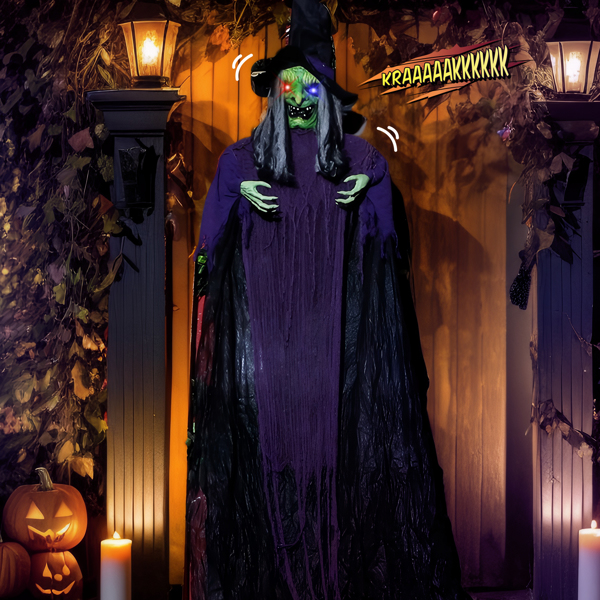  11.8ft Life Size Hanging Witch Talking Halloween Hanging Decoration