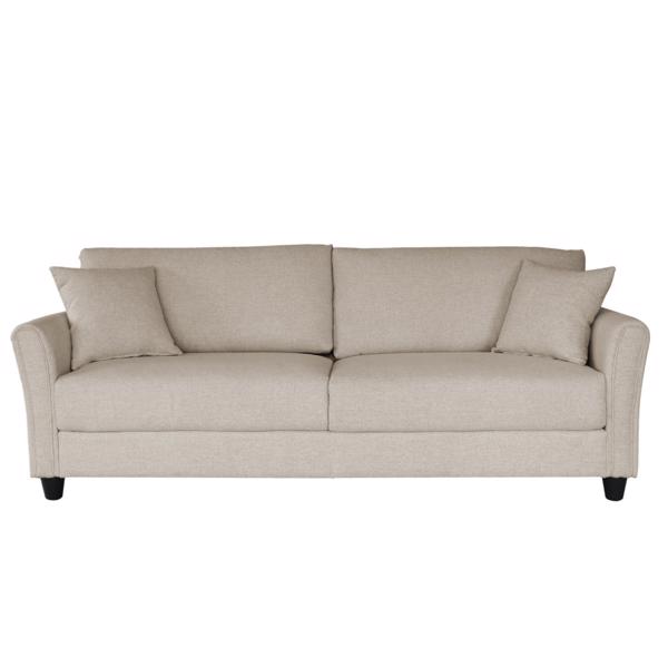 Off White Linen, Three-person Indoor Sofa, Two Throw Pillows, Solid Wood Frame, Plastic Feet