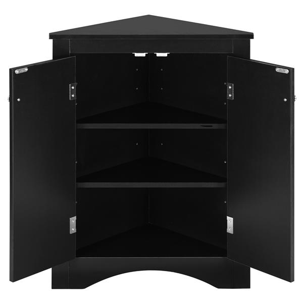 Black Triangle Bathroom Storage Cabinet with Adjustable Shelves, Freestanding Floor Cabinet for Home Kitchen