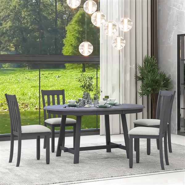 5-Piece Wood Dining Table Set Round Extendable Dining Table with 4 Dining Chairs, Dining Room Table Set for 4 person for Dining Room (Gray)