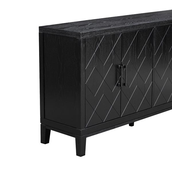 4-door Retro Sideboard with Adjustable Shelves, Two Large Cabinet with Long Handle, for Living Room and Dining Room (Black)