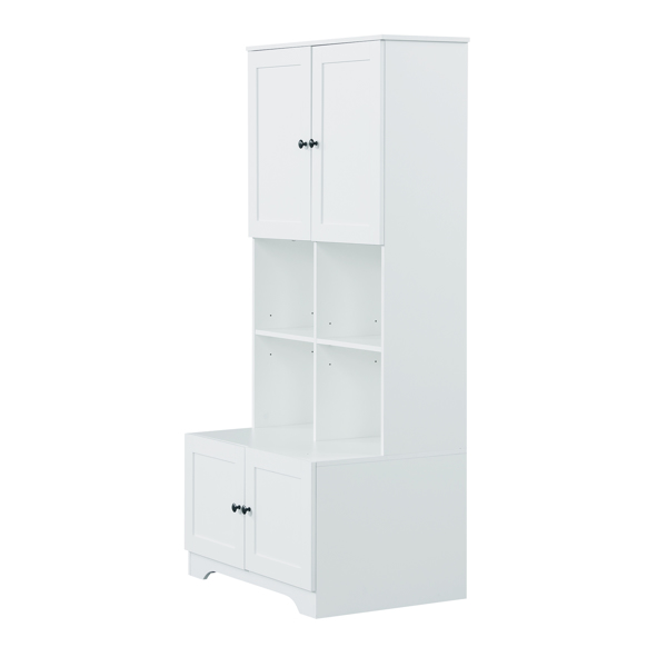 Tall and Wide Bathroom Floor Storage Cabinet, Bathroom Storage Unit, Freestanding Cabinet with 4 Doors, Adjustable Shelves, Open multi-layer Shelves, White 