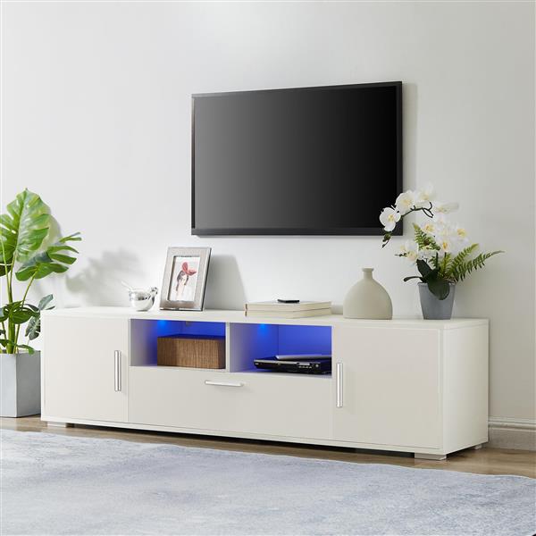 QuickassembleFashionTVstand,TVCabinet,entertainment center TV station,TVconsole,console with LED light belt, light belt can be remote control,with cabinets,open cells,for the living room,bedroom,white