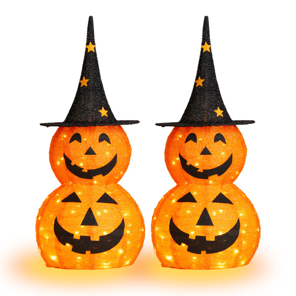 2pcs 3ft Halloween Collapsible Pumpkin Decorations 150 LED Lights