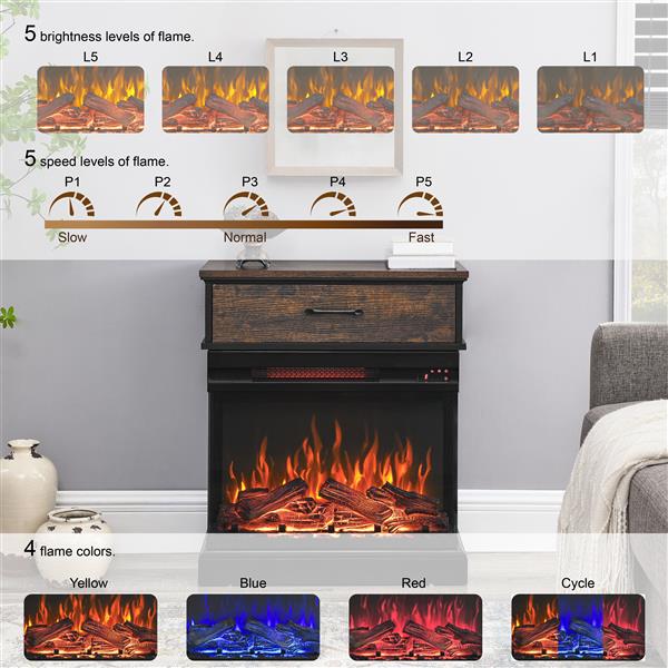 25 inch Stand Side Table with  3-Sided glass Electric Fireplace