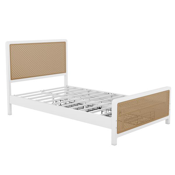 Full Size Metal Platform Bed with 2 Drawers, White