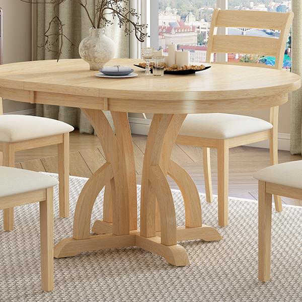 5-Piece Farmhouse Round Pedestal Extending Dining Table Set Extendable Kitchen Table Set with 15.8" Removable Leaf and Ladder Back Dining Chairs for Small Places, Natural