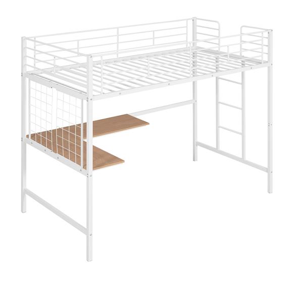 Twin Metal Loft Bed with Desk and Metal Grid,White