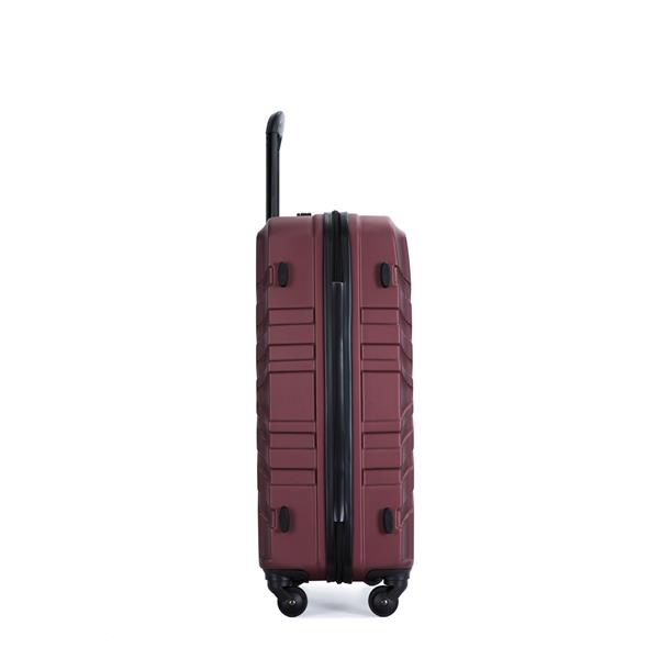 3 Piece Luggage Sets ABS Lightweight Suitcase with Two Hooks, Spinner Wheels, TSA Lock, (20/24/28) Wine Red