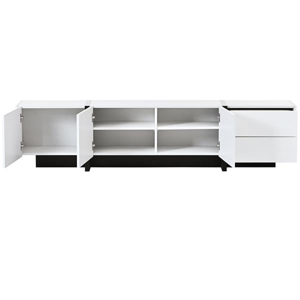 [VIDEO provided] White & Black Contemporary Rectangle Design TV Stand, Unique Style TV Console Table for TVs Up to 80'', Modern TV Cabinet with High Gloss UV Surface for Living Room.